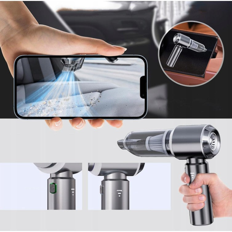 Aspirator Portabil Auto, Vivimall, pentru Casa si Masina, 3 Viteze, Incarcator Tip-C cu Incarcare Rapida, Tub Prelungitor, 2000mAh, 7 Capete de Aspirare si Suflare, 21x20x6.5 cm, Negru - vivimall.ro