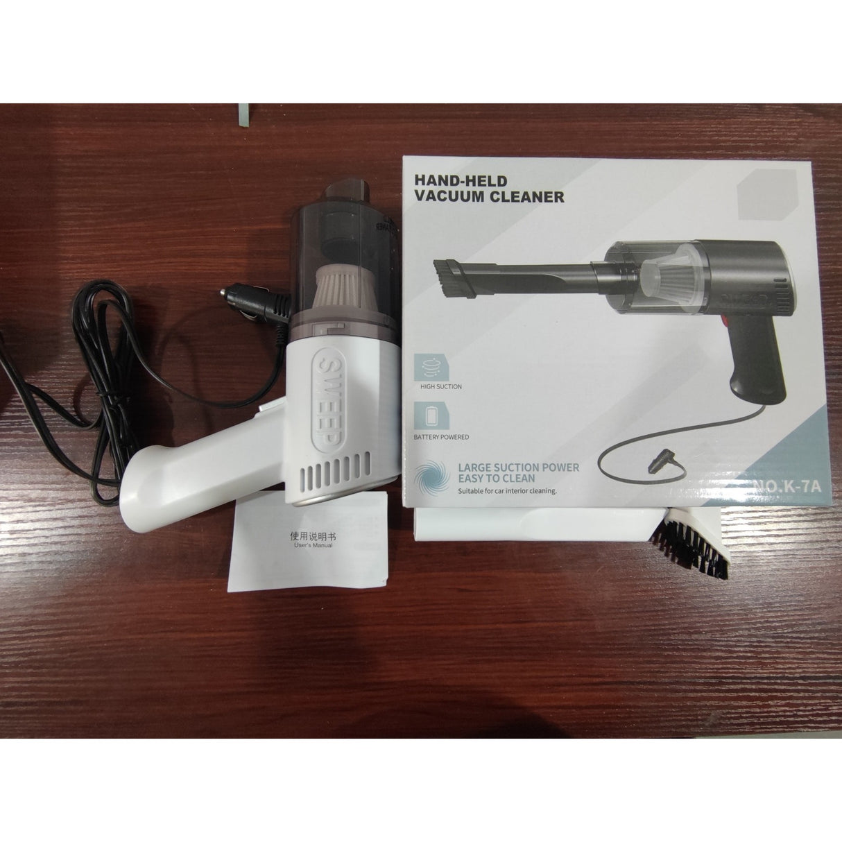 Aspirator Portabil Auto, Vivimall, Tip Pistol K7A, Pentru Casa si Masina, Cablu Auto, 36 x 17 cm, Alb - vivimall.ro