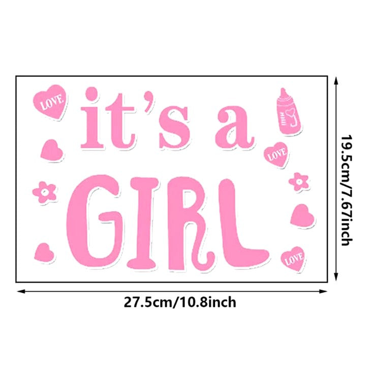 Sticker Autocolant, Vivimall, Tematica Gender Reveal, Model Scris It's a Girl, 19.5x27.5 cm, Roz - vivimall.ro