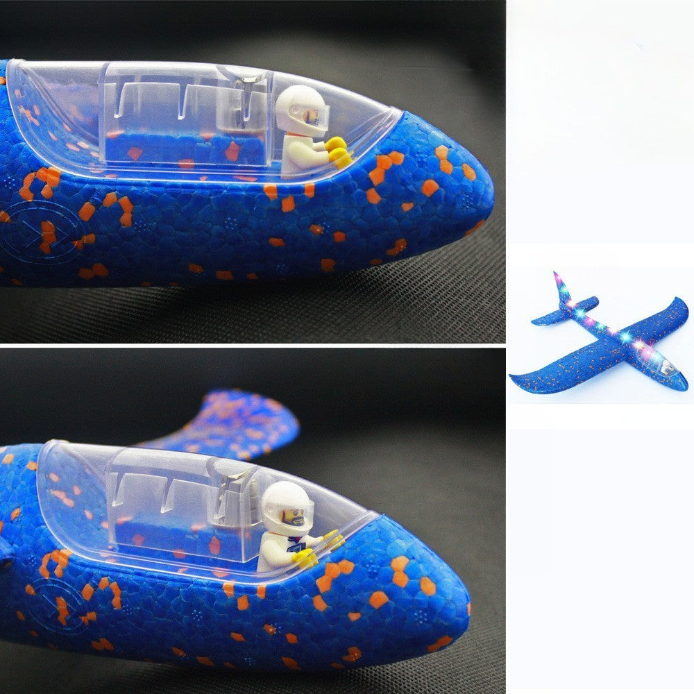 Avion Planor cu Pilot, Vivimall, Din Polistiren, Cu Lumini pe Toata Lungimea, 47 cm, Albastru - vivimall.ro