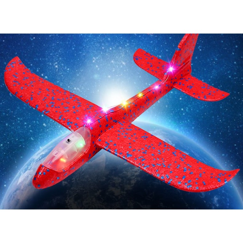 Avion planor din polistiren in punga , lungime 47 cm, cu lumini pe toata lungimea, Rosu , Vivimall - vivimall.ro