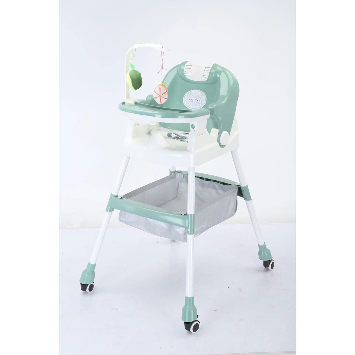 Scaun de Masa pentru Copii, Vivimall, Multifunctional, Pliabil, cu Roti, Cos de Depozitare, din Plastic, Centura de Siguranta, Suport de Agatat Jucarii, 110 x 60 x 70 cm, Verde - vivimall.ro