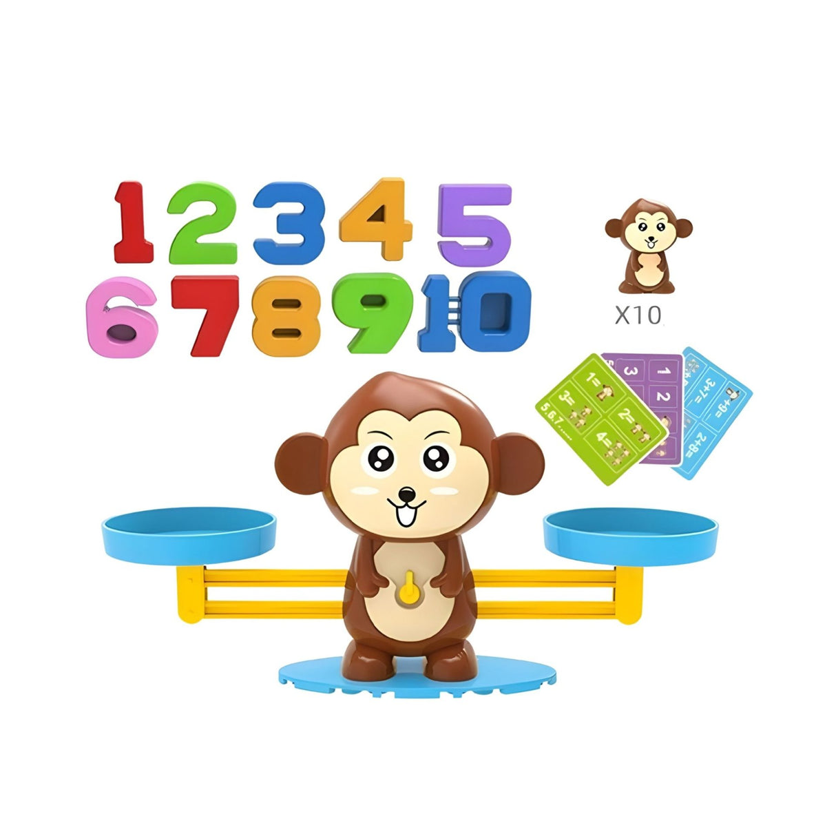 Jucărie educativă Montessori Flippy Balanță Matematică Maimuța Inteligentă, vedere frontală completă, plastic ABS multicolor