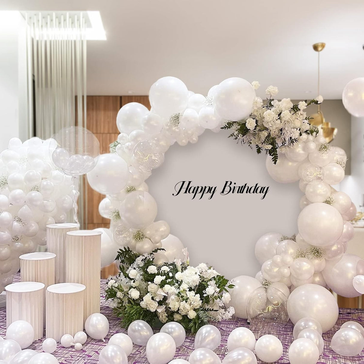 Baloane din Latex pentru Arcada, Vivimall, Set din 120 baloane, Model Party, Botez, Pai transparent si adeziv inclus in cutie, 23 cm, Alb - vivimall.ro