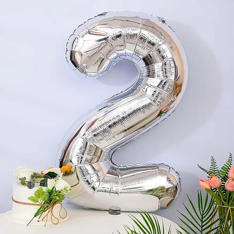 Balon din Folie Vivimall, Cifra 2, 81 cm, Pentru Aer sau Heliu, Bulk, Argintiu - vivimall.ro