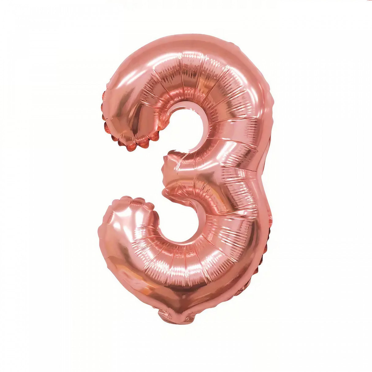 Balon din Folie Vivimall, Cifra 3, 81 cm, Pentru Aer sau Heliu, Bulk, Roz Auriu - vivimall.ro