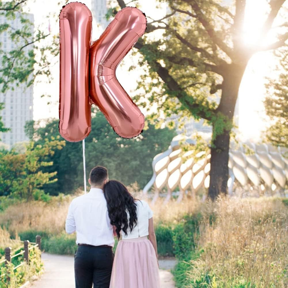 Balon Folie Metalizata Litera K, Vivimall, 100 cm, Umflati cu Heliu sau Aer, Ambalaj Individual, Pai inclus, Rose Gold - vivimall.ro