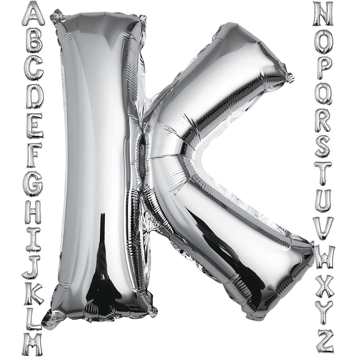 Balon Folie Metalizata Litera K, Vivimall, 80 cm, Umflati cu Heliu sau Aer, Ambalaj Individual, Pai inclus, Argintiu - vivimall.ro
