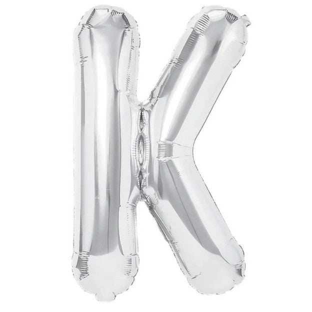 Balon Folie Metalizata Litera K, Vivimall, 80 cm, Umflati cu Heliu sau Aer, Ambalaj Individual, Pai inclus, Argintiu - vivimall.ro