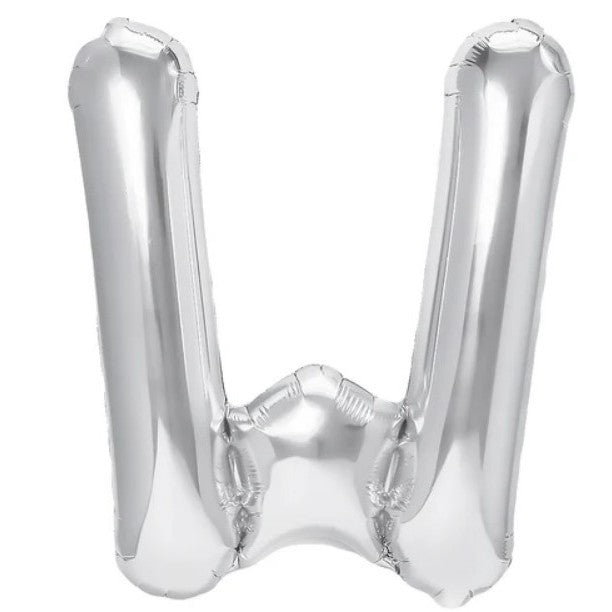 Balon Folie Metalizata Litera W, Vivimall, 80 cm, Umflati cu Heliu sau Aer, Ambalaj Individual, Pai inclus, Argintiu - vivimall.ro