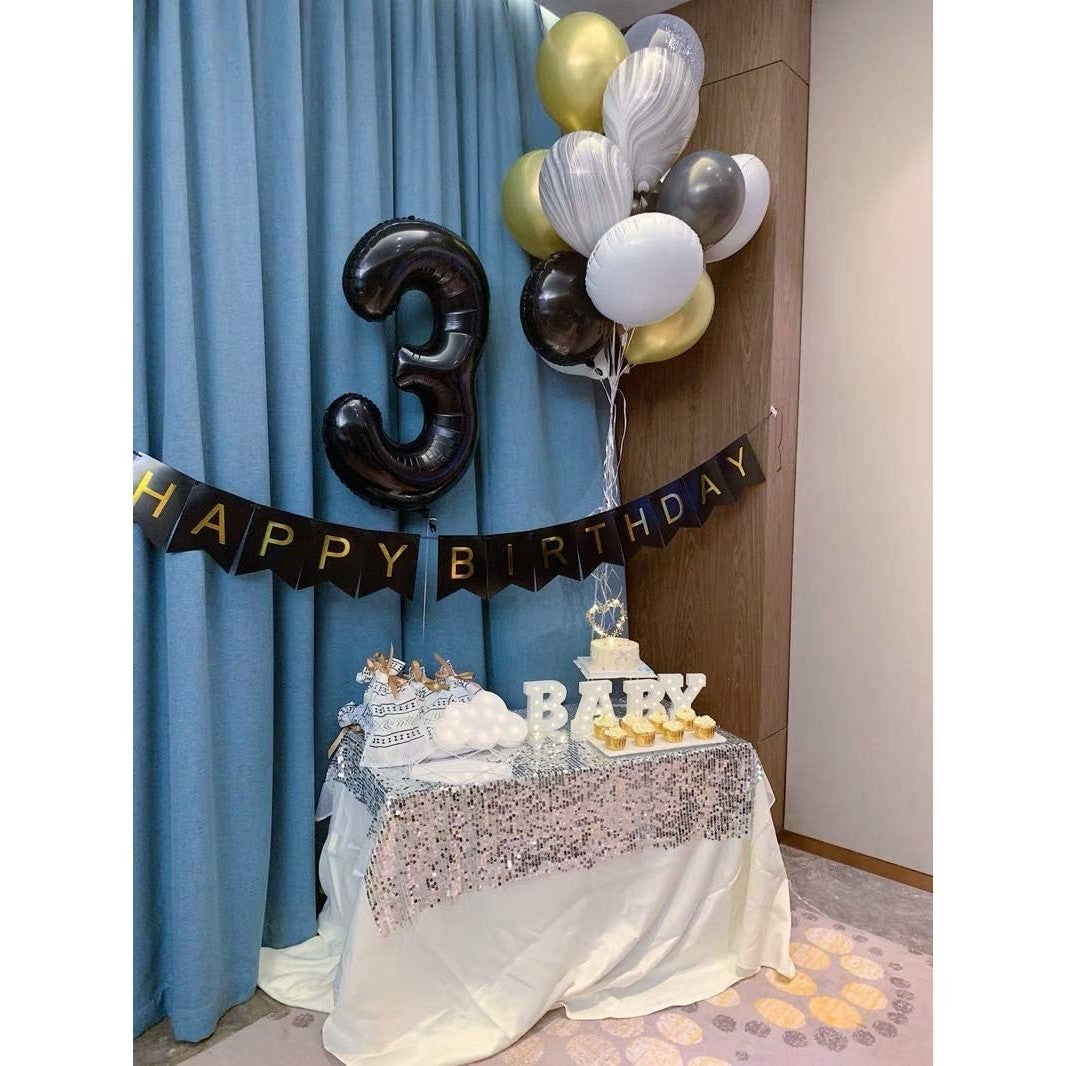 Balon din Folie Metalizata, Vivimall, Figurina Cifra, Tema Aniversare 100 cm, Ambalaj Individual, Pai inclus, Umflare cu Aer sau Heliu, Negru, Cifra 3 - vivimall.ro