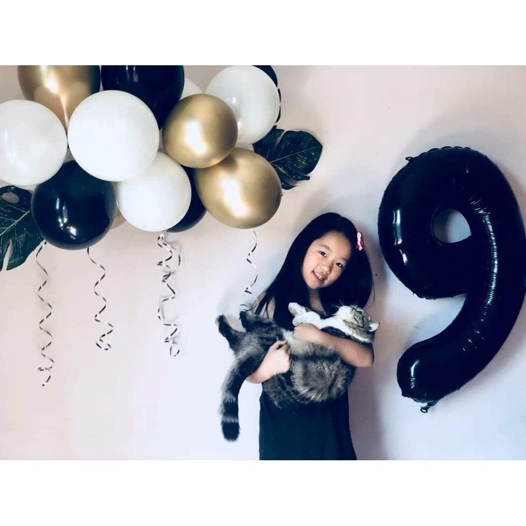 Balon din Folie Metalizata, Vivimall, Figurina Cifra, Tema Aniversare 100 cm, Ambalaj Individual, Pai inclus, Umflare cu Aer sau Heliu, Negru, Cifra 9 - vivimall.ro
