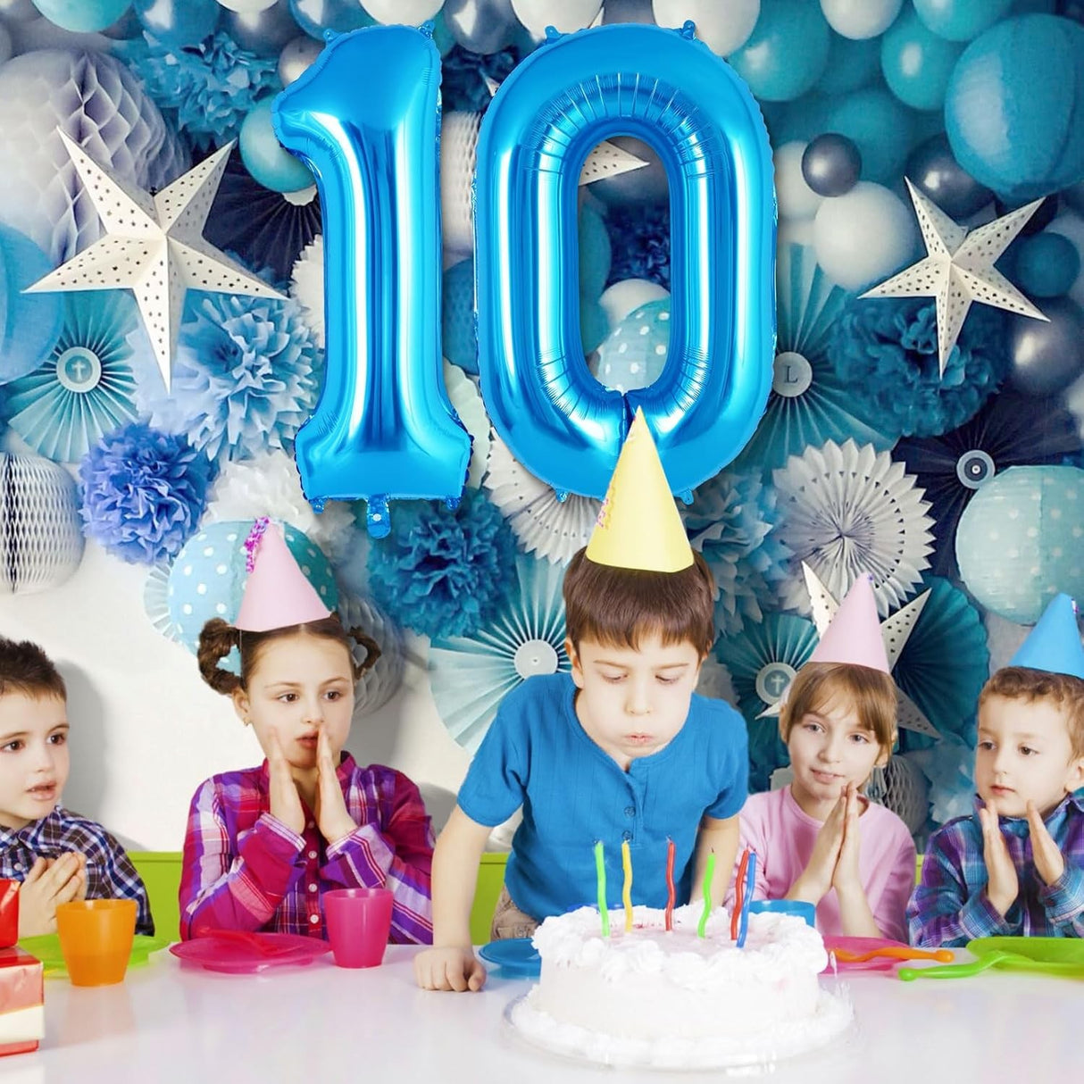 Balon din Folie Metalizata, Vivimall, Figurina Cifra, Tema Aniversare 40 cm, Ambalaj Individual, Pai inclus, Umflare cu Aer sau Heliu, Albastru, Cifra 0 - vivimall.ro