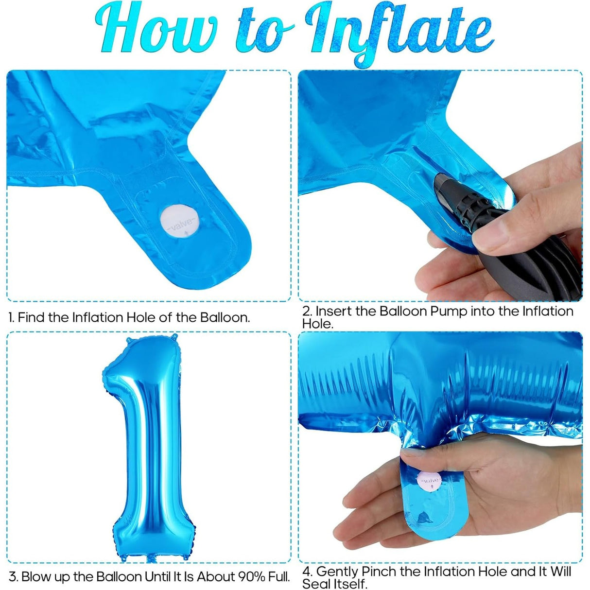 Balon din Folie Metalizata, Vivimall, Figurina Cifra, Tema Aniversare 80 cm, Ambalaj Individual, Pai inclus, Umflare cu Aer sau Heliu, Albastru, Cifra 1 - vivimall.ro