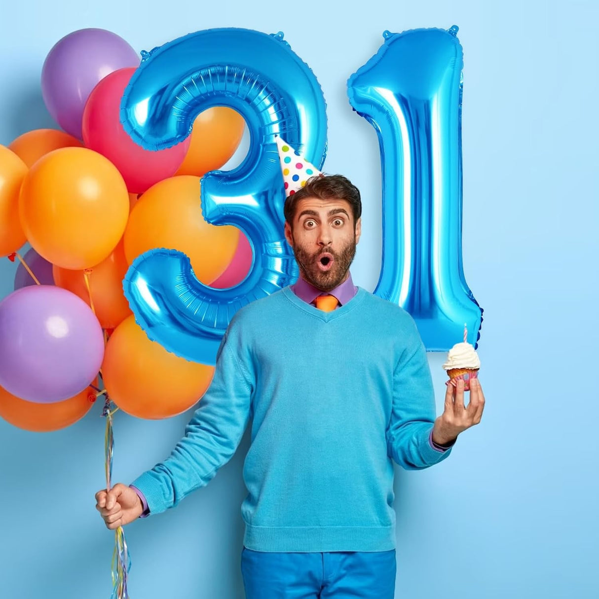 Balon din Folie Metalizata, Vivimall, Figurina Cifra, Tema Aniversare 80 cm, Ambalaj Individual, Pai inclus, Umflare cu Aer sau Heliu, Albastru, Cifra 1 - vivimall.ro