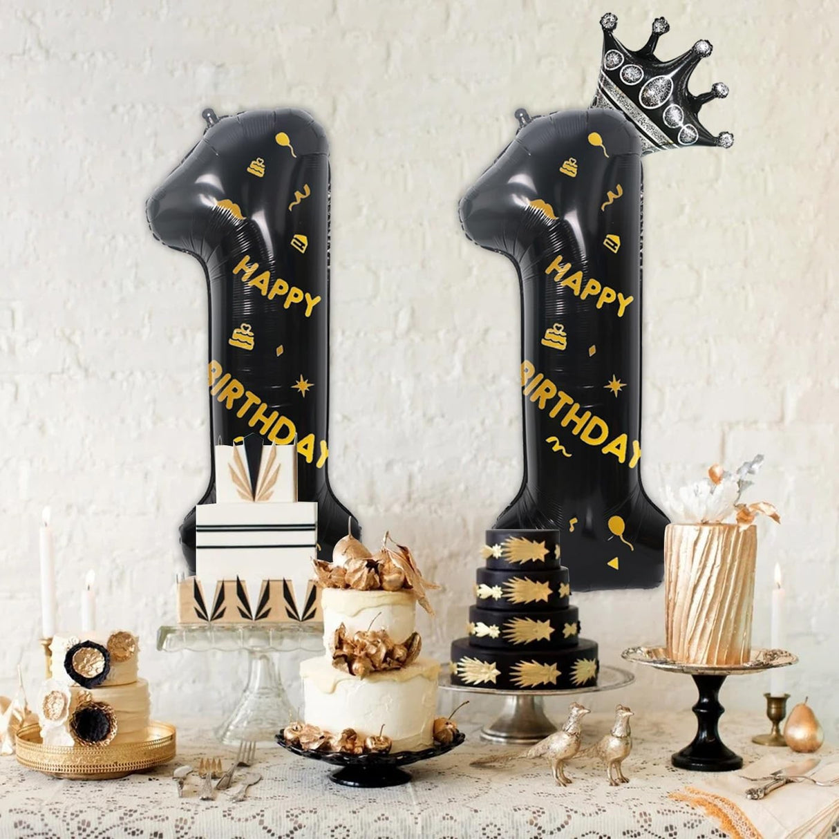 Balon din Folie Metalizata Vivimall, Figurina Cifra si Coroana, Scris Happy Birthday, Tema Aniversare 100 cm, Ambalaj Individual, Pai inclus, Umflare cu Aer sau Heliu, Negru, Cifra 1 - vivimall.ro