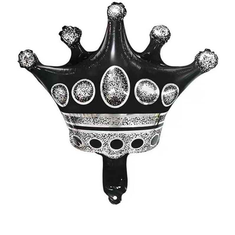 Balon din Folie Metalizata Vivimall, Figurina Cifra si Coroana, Scris Happy Birthday, Tema Aniversare 100 cm, Ambalaj Individual, Pai inclus, Umflare cu Aer sau Heliu, Negru, Cifra 6 - vivimall.ro