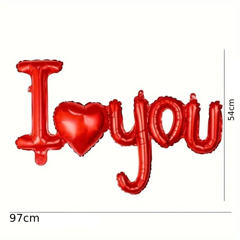 Balon din Folie Metalizata, Figurine Litere si Inima, Model I Love You, Tema Ziua Indragostitilor, 54x97 cm, Ambalaj Individual, Pai Inclus, Umflare cu Aer sau Heliu, Rosu - vivimall.ro