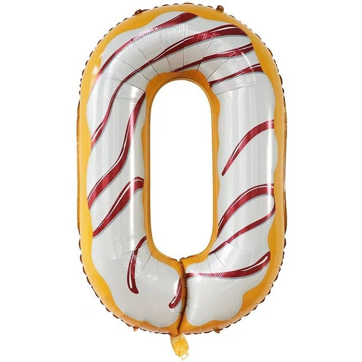 Balon din Folie Metalizata Vivimall, Figurina Cifra, Imprimeu Gogosi, Tema Aniversare 100 cm, Ambalaj Individual, Pai inclus, Umflare cu Aer sau Heliu, Multicolor, Cifra 0 - vivimall.ro