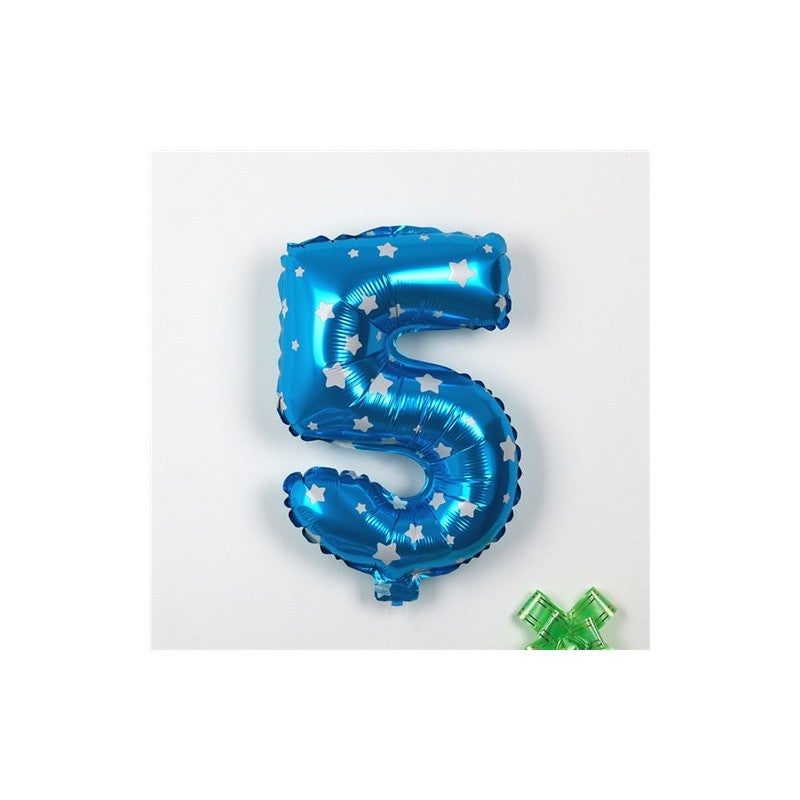 Balon din Folie Metalizata Vivimall, Figurina Cifra, Imprimeu Stele, Tema Aniversare 80 cm, Ambalaj Individual, Pai inclus, Umflare cu Aer sau Heliu, Albastru, Cifra 5 - vivimall.ro