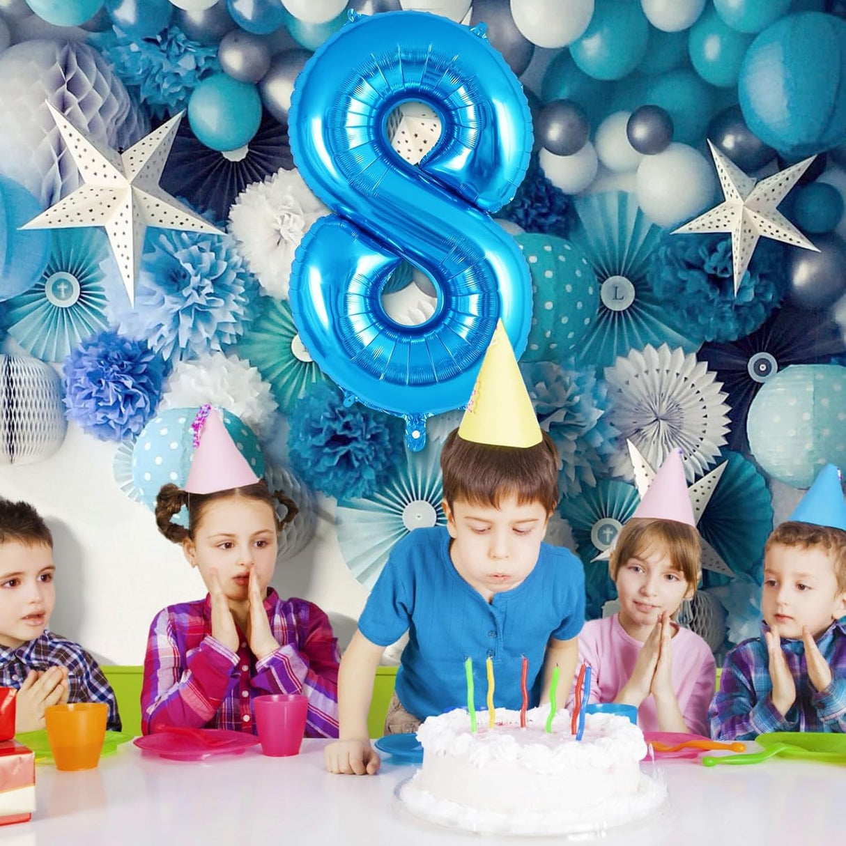 Balon din Folie Metalizata Vivimall, Figurina Cifra, Tema Aniversare 40 cm, Ambalaj Individual, Pai inclus, Umflare cu Aer sau Heliu, Albastru, Cifra 8 - vivimall.ro