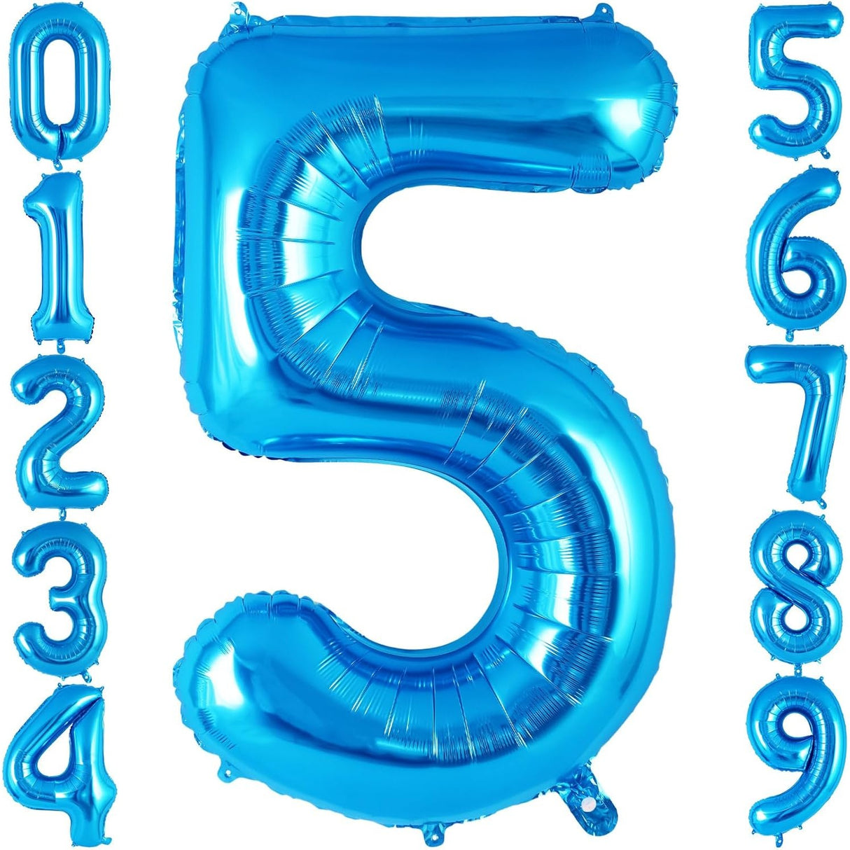 Balon din folie metalizata, Vivimall, Balon aniversar, 40 cm, Albastru, Ambalaj Individual, Pai inclus, Cifra 5 - vivimall.ro