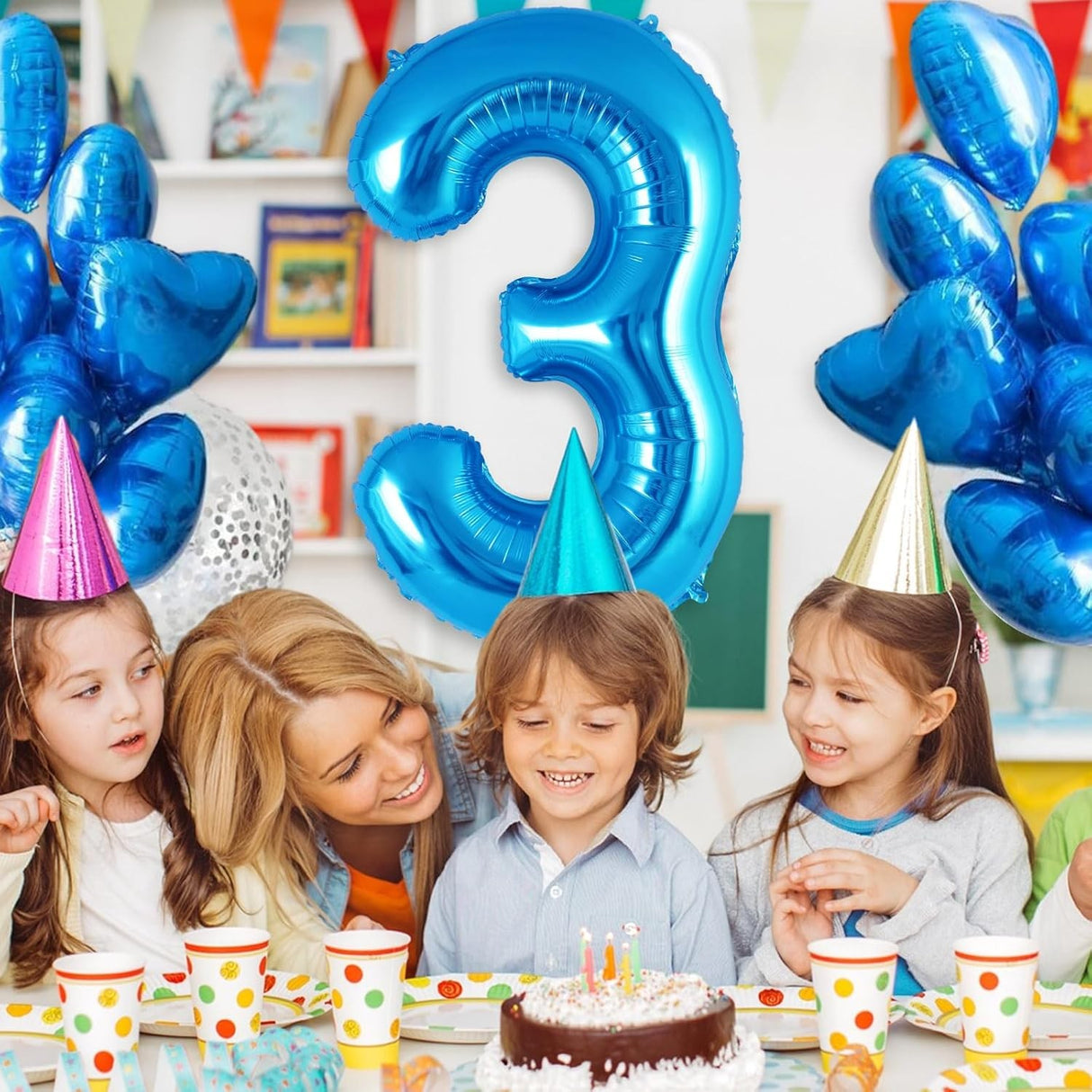 Balon din Folie Metalizata Vivimall, Figurina Cifra, Tema Aniversare 40 cm, Ambalaj Individual, Pai inclus, Umflare cu Aer sau Heliu, Albastru, Cifra 3 - vivimall.ro