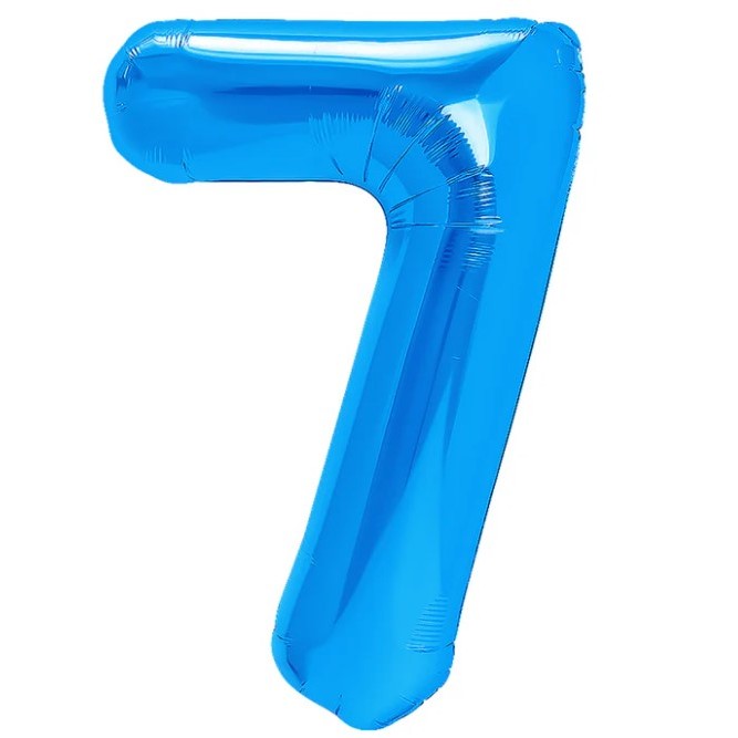 Balon din Folie Metalizata Vivimall, Figurina Cifra, Tema Aniversare 40 cm, Ambalaj Individual, Pai inclus, Umflare cu Aer sau Heliu, Albastru, Cifra 7 - vivimall.ro