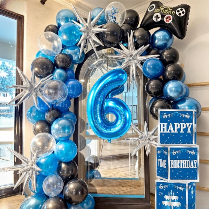 Balon din Folie Metalizata Vivimall, Figurina Cifra, Tema Aniversare 80 cm, Ambalaj Individual, Pai inclus, Umflare cu Aer sau Heliu, Albastru, Cifra 6 - vivimall.ro