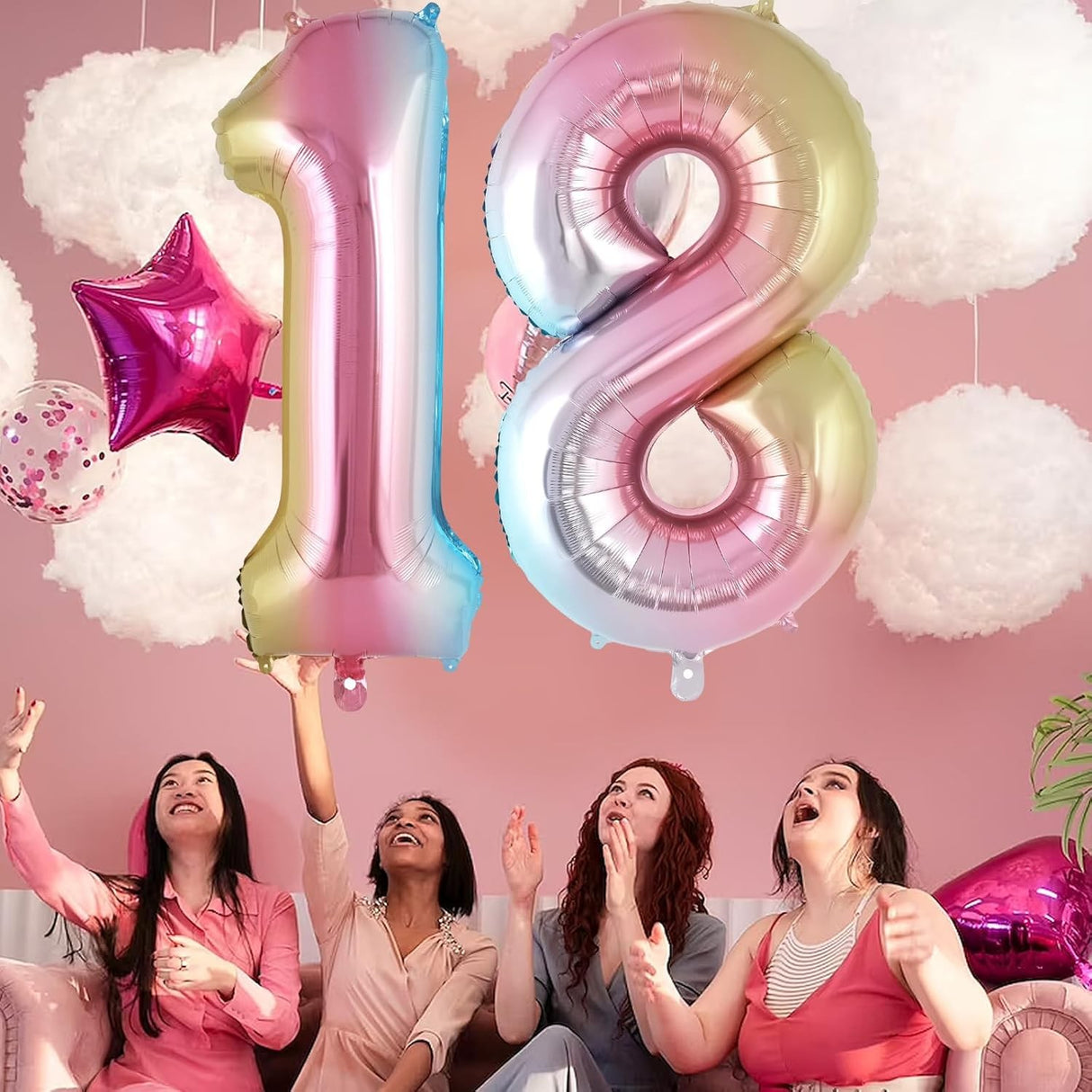 Balon din Folie Metalizata Vivimall, Figurina Cifra Gradient, Tema Aniversare 40 cm, Ambalaj Individual, Pai inclus, Umflare cu Aer sau Heliu, Multicolor, Cifra 1 - vivimall.ro