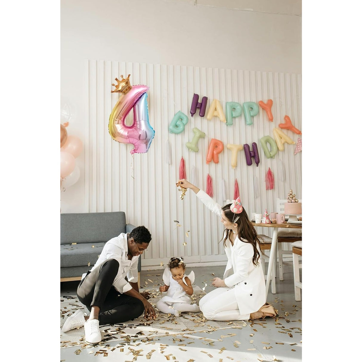 Balon din Folie Metalizata, Vivimall, Figurina Cifra Gradient, Tema Aniversare 80 cm, Ambalaj Individual, Pai inclus, Umflare cu Aer sau Heliu, Coronita, Cifra 4 - vivimall.ro