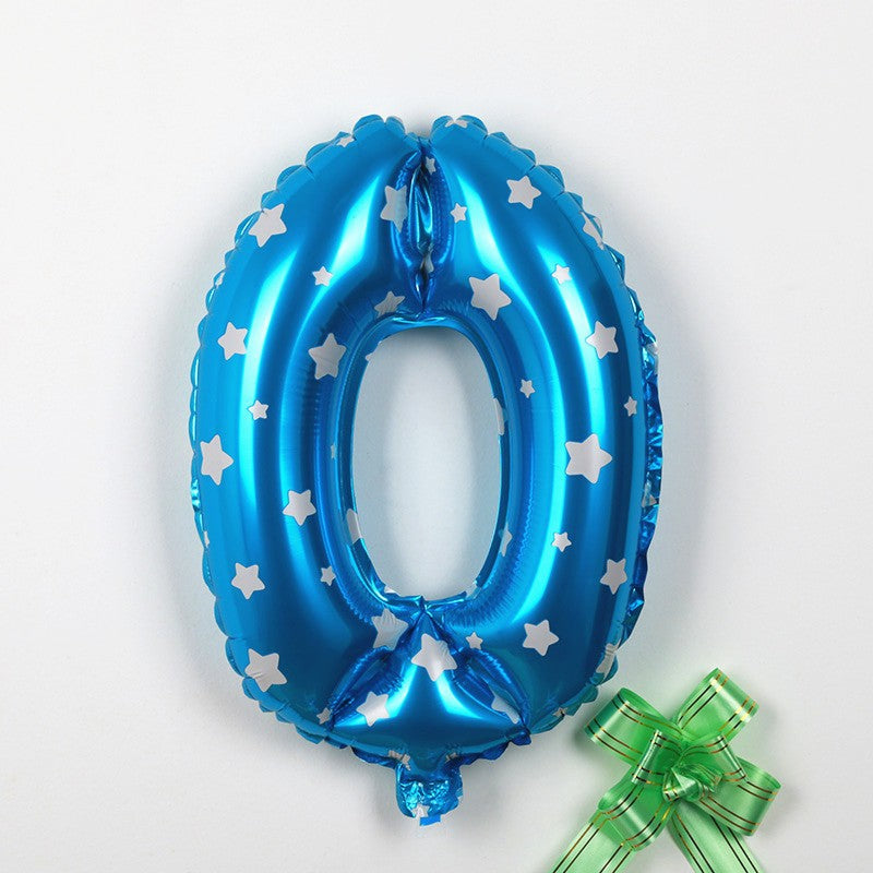 Balon din Folie Metalizata Vivimall, Figurina Cifra, Imprimeu Stele, Tema Aniversare 80 cm, Ambalaj Individual, Pai inclus, Umflare cu Aer sau Heliu, Albastru, Cifra 0 - vivimall.ro