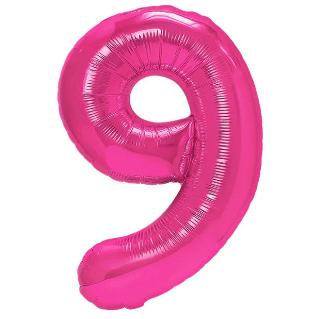 Balon din Folie Metalizata, Vivimall, Figurina Cifra, Model 9, Tema Aniversare 100 cm, Ambalaj Individual, Pai Inclus, Umflare cu Aer sau Heliu, Roz - vivimall.ro