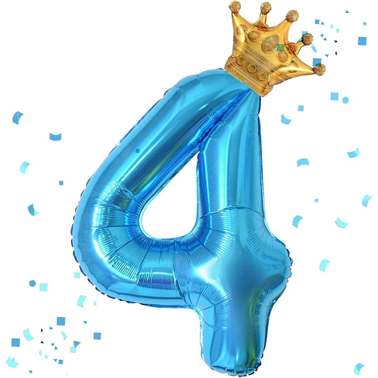 Balon din Folie Metalizata Vivimall, Figurina Cifra si Coroana, Tema Aniversare 100 cm, Ambalaj Individual, Pai inclus, Umflare cu Aer sau Heliu, Albastru, Cifra 4 - vivimall.ro