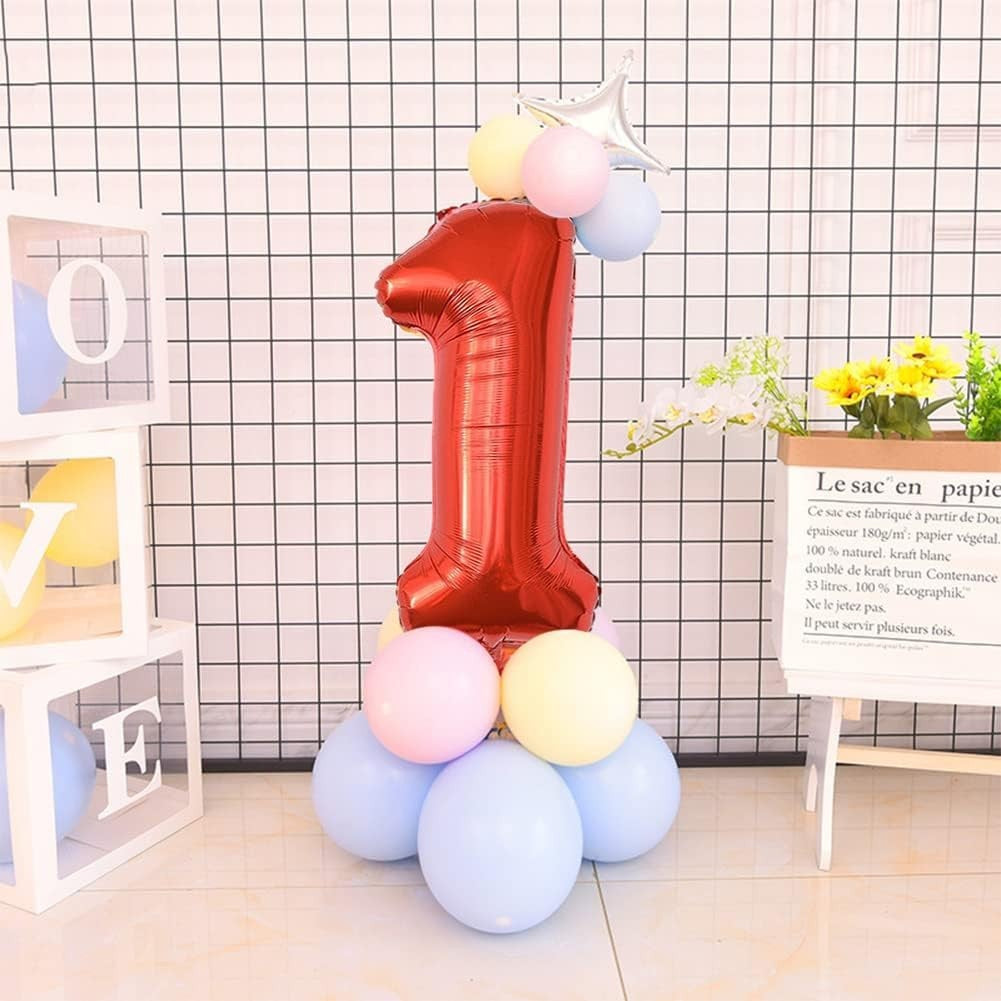 Balon din Folie Metalizata Vivimall, Figurina Cifra, Tema Aniversare 100 cm, Ambalaj Individual, Pai inclus, Umflare cu Aer sau Heliu, Rosu, Cifra 1 - vivimall.ro