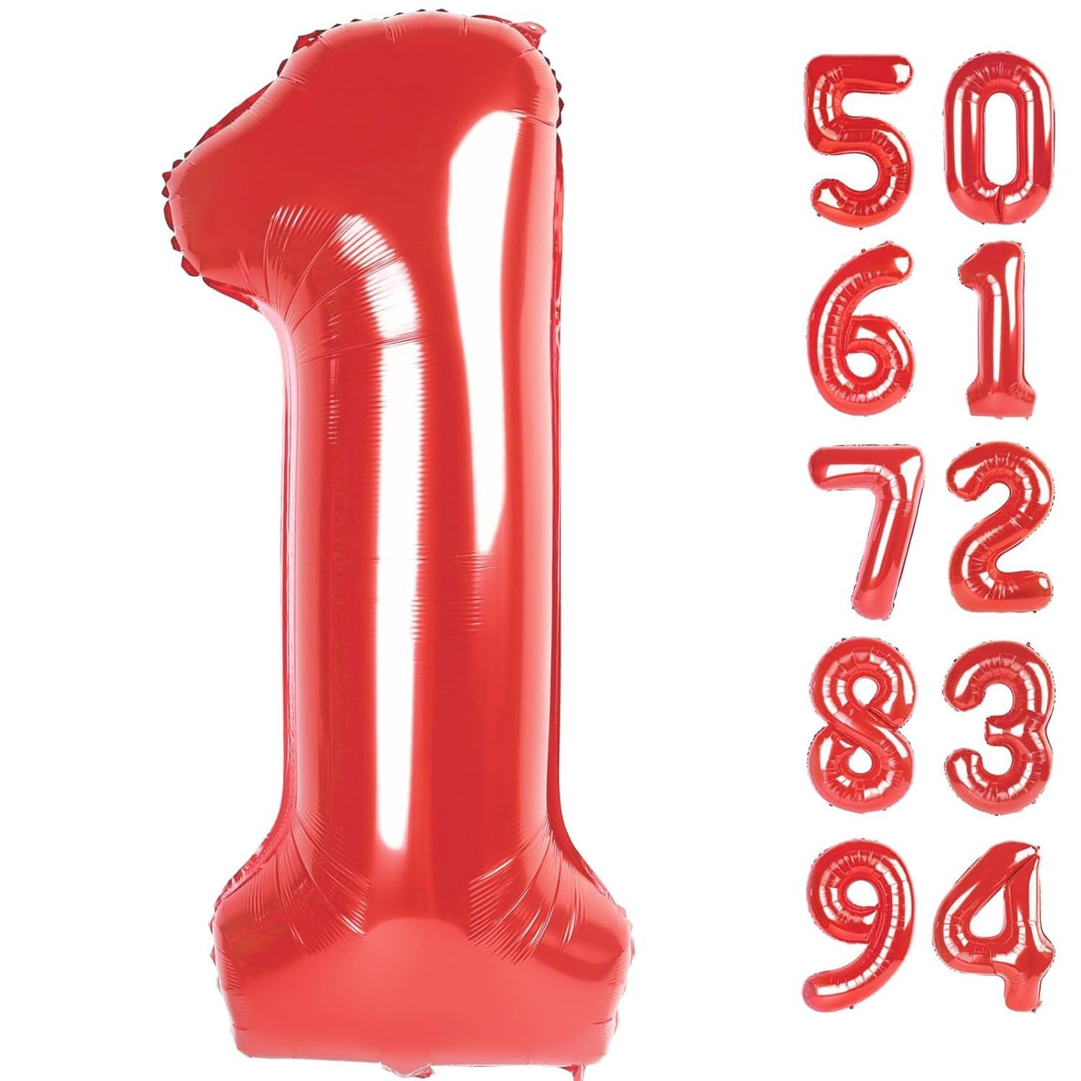 Balon din Folie Metalizata Vivimall, Figurina Cifra, Tema Aniversare 100 cm, Ambalaj Individual, Pai inclus, Umflare cu Aer sau Heliu, Rosu, Cifra 1 - vivimall.ro
