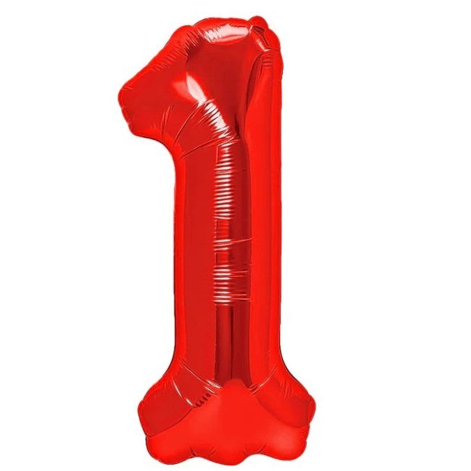 Balon din Folie Metalizata Vivimall, Figurina Cifra, Tema Aniversare 100 cm, Ambalaj Individual, Pai inclus, Umflare cu Aer sau Heliu, Rosu, Cifra 1 - vivimall.ro