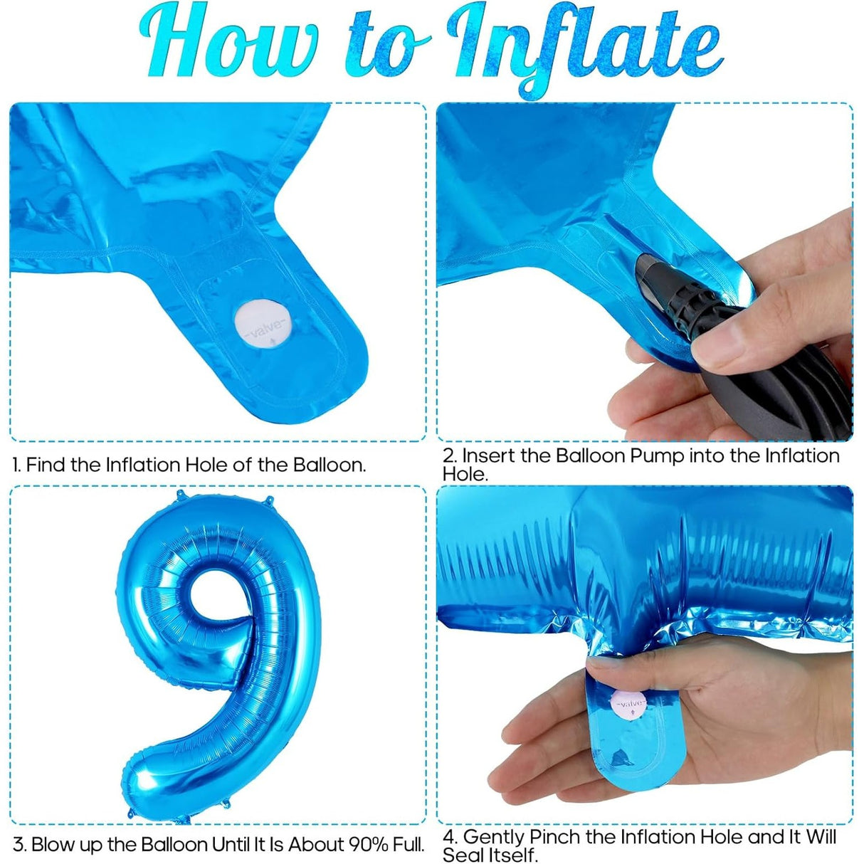 Balon din Folie Metalizata Vivimall, Figurina Cifra, Tema Aniversare 40 cm, Ambalaj Individual, Pai inclus, Umflare cu Aer sau Heliu, Albastru, Cifra 9 - vivimall.ro