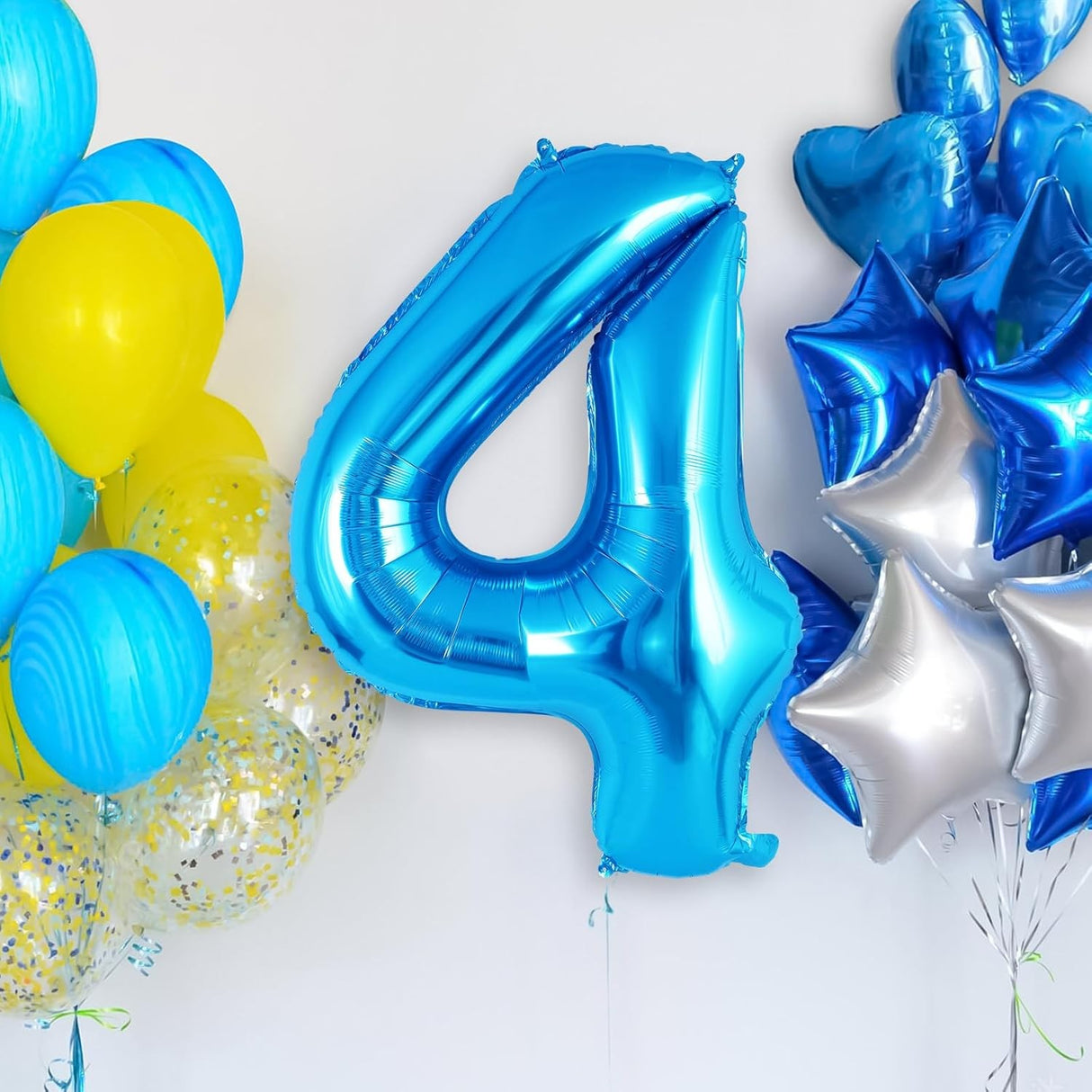 Balon din Folie Metalizata Vivimall, Figurina Cifra, Tema Aniversare 40 cm, Ambalaj Individual, Pai inclus, Umflare cu Aer sau Heliu, Albastru, Cifra 4 - vivimall.ro