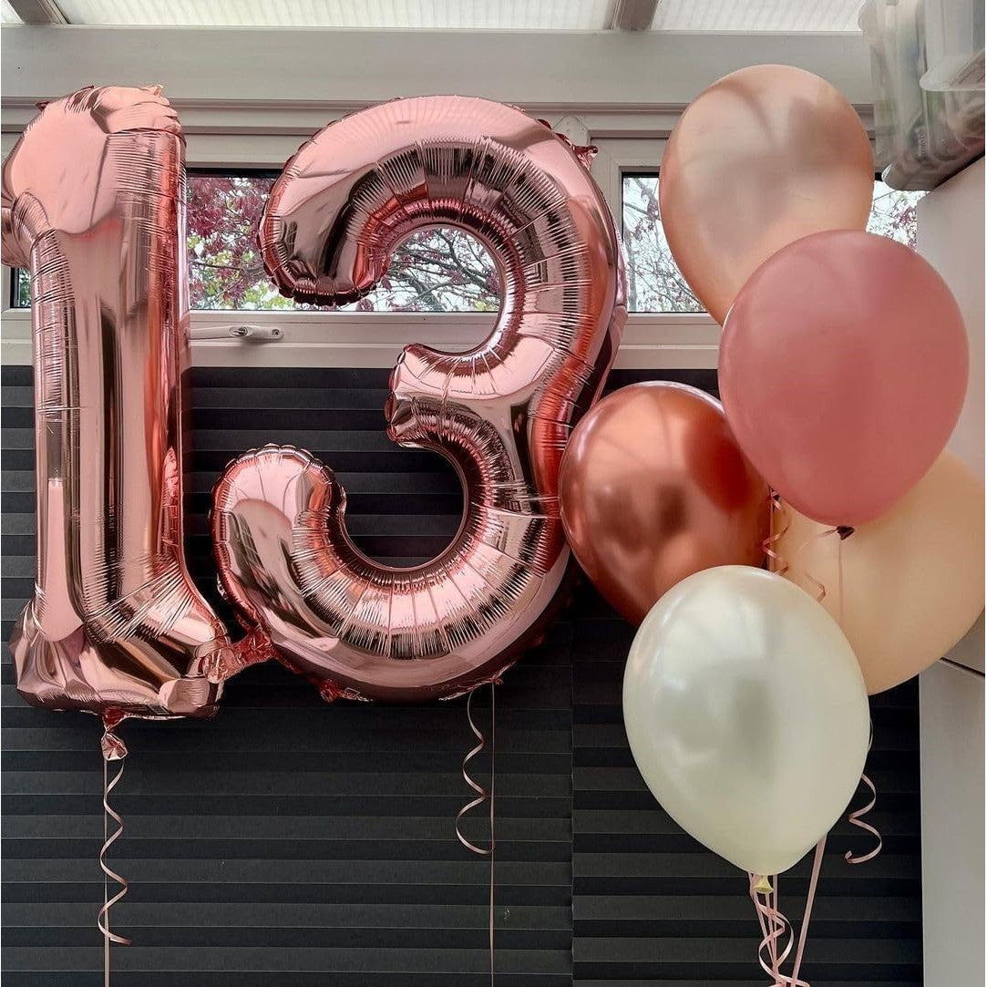 Balon din Folie Metalizata Vivimall, Figurina Cifra, Tema Aniversare 40 cm, Ambalaj Individual, Pai inclus, Umflare cu Aer sau Heliu, Rose Gold, Cifra 1 - vivimall.ro