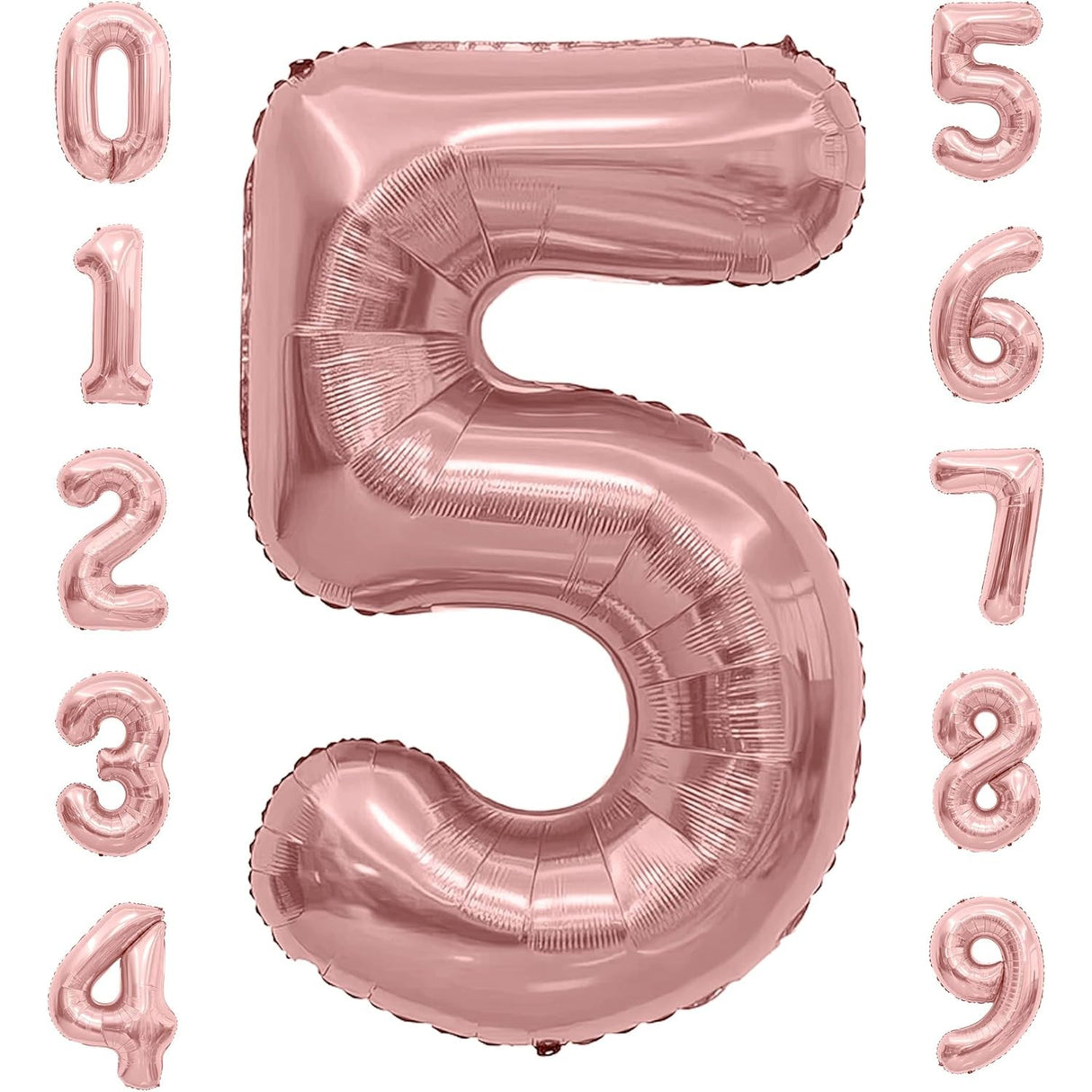 Balon din Folie Metalizata Vivimall, Figurina Cifra, Tema Aniversare 40 cm, Ambalaj Individual, Pai inclus, Umflare cu Aer sau Heliu, Rose Gold, Cifra 5 - vivimall.ro