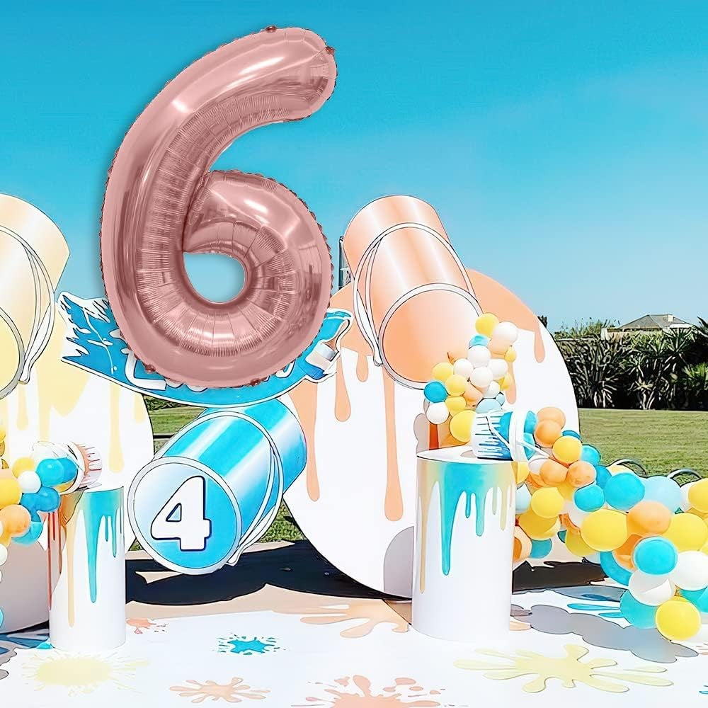 Balon din Folie Metalizata Vivimall, Figurina Cifra, Tema Aniversare 80 cm, Ambalaj Individual, Pai inclus, Umflare cu Aer sau Heliu, Rose, Cifra 6 - vivimall.ro