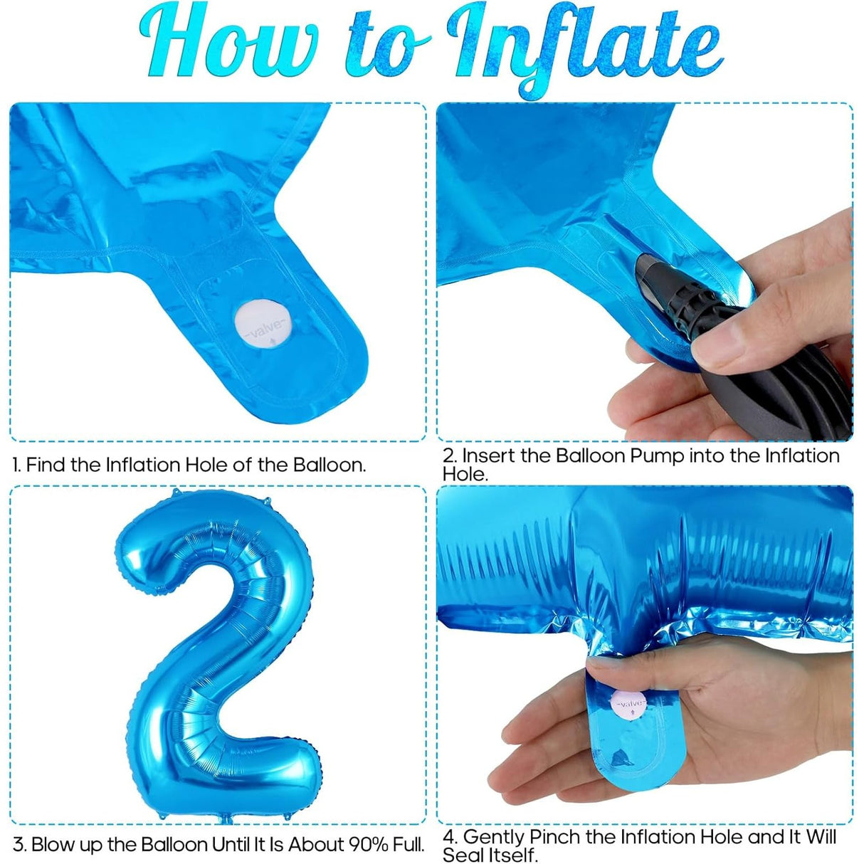 Balon din Folie Metalizata, Vivimall, Figurina Cifra, Tema Aniversare 80 cm, Ambalaj Individual, Pai inclus, Umflare cu Aer sau Heliu, Albastru, Cifra 2 - vivimall.ro