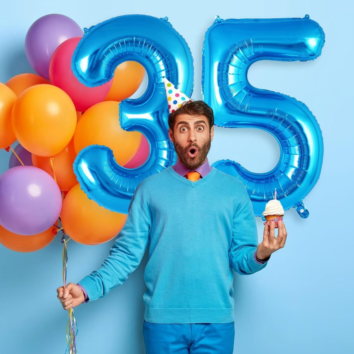 Balon din Folie Metalizata, Vivimall, Figurina Cifra, Tema Aniversare 80 cm, Ambalaj Individual, Pai inclus, Umflare cu Aer sau Heliu, Albastru, Cifra 5 - vivimall.ro