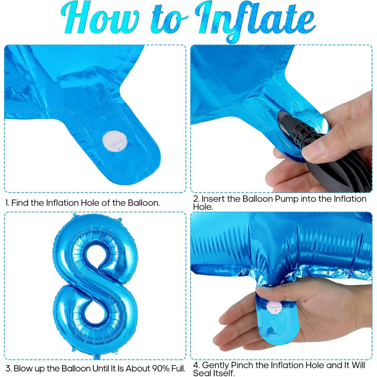 Balon din Folie Metalizata, Vivimall, Figurina Cifra, Tema Aniversare 80 cm, Ambalaj Individual, Pai inclus, Umflare cu Aer sau Heliu, Albastru, Cifra 8 - vivimall.ro