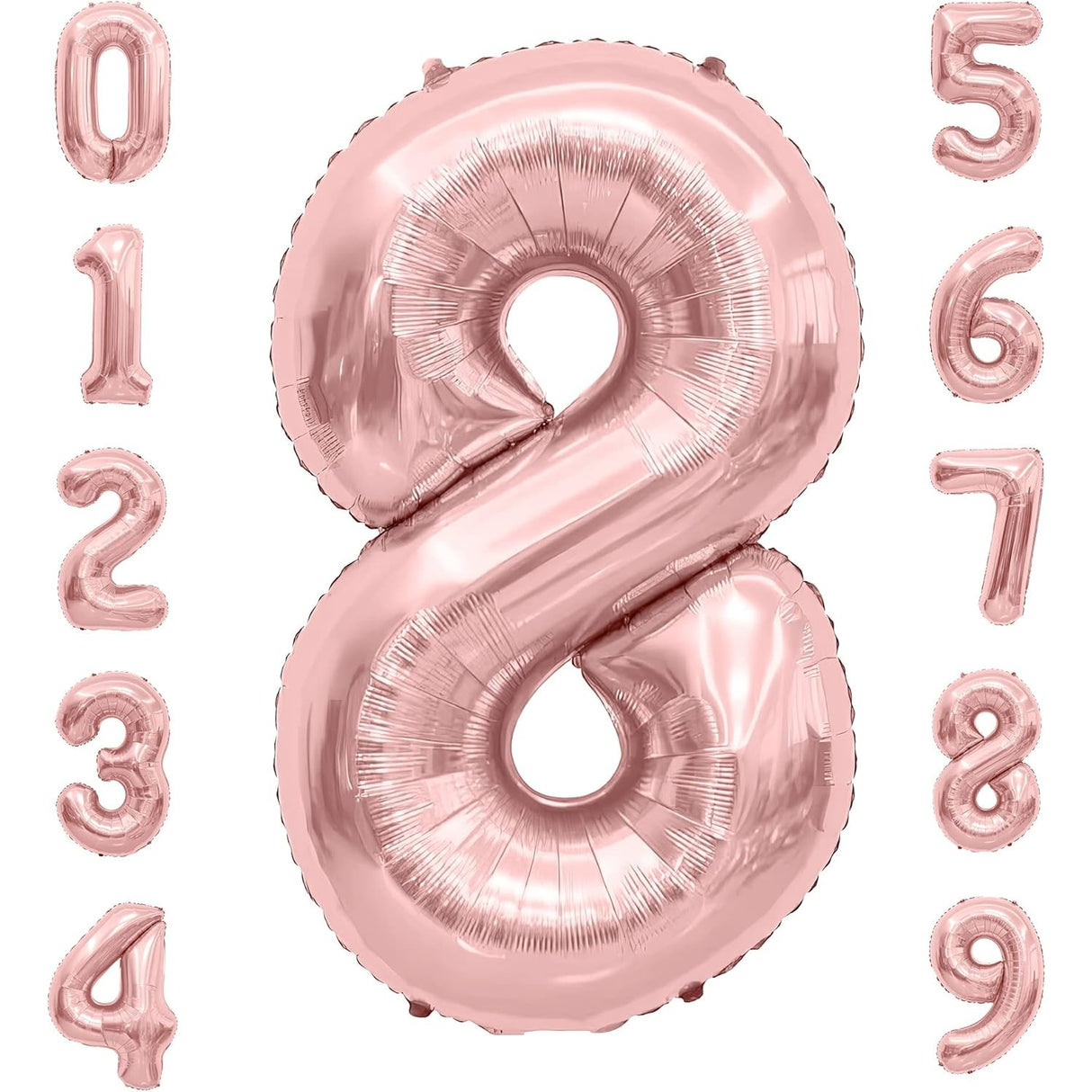 Balon din Folie Metalizata Vivimall, Figurina Cifra, Tema Aniversare 80 cm, Ambalaj Individual, Pai inclus, Umflare cu Aer sau Heliu, Rose Gold, Cifra 8 - vivimall.ro