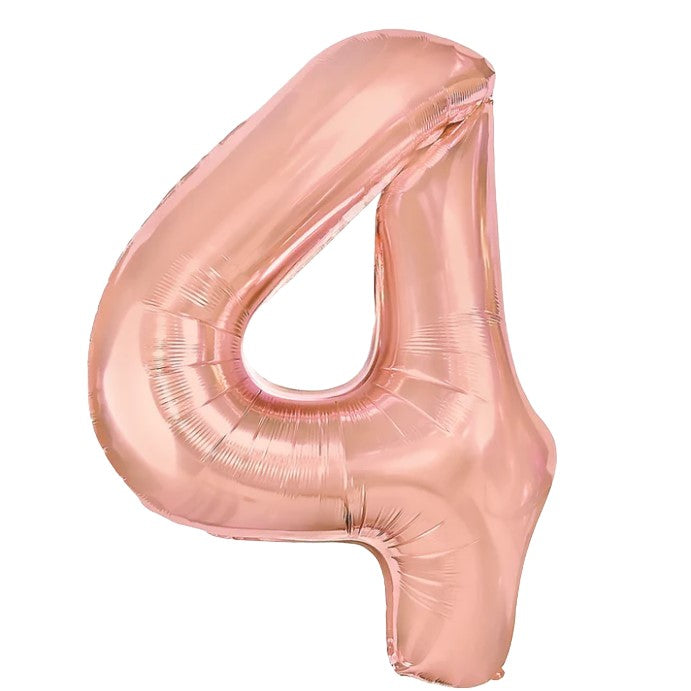Balon din Folie Metalizata Vivimall, Figurina Cifra, Tema Aniversare 80 cm, Ambalaj Individual, Pai inclus, Umflare cu Aer sau Heliu, Rose, Cifra 4 - vivimall.ro