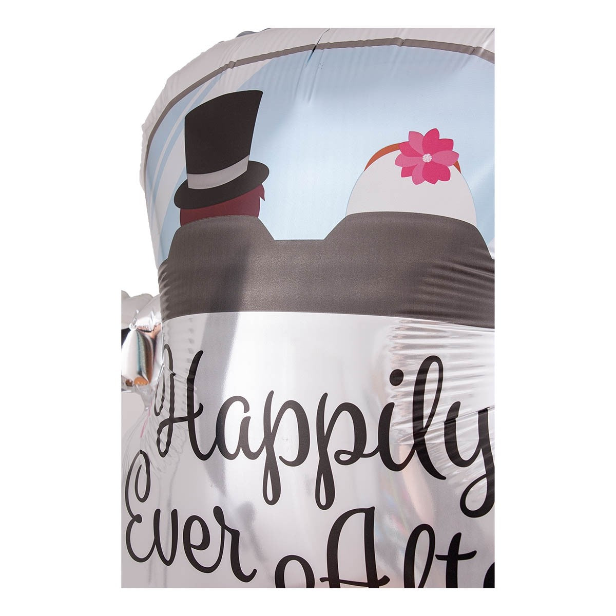 Balon din Folie Metalizata, Vivimall, Figurina Masina, Model Nunta Happily Ever After, Tema Nunta, 60 x 63 cm, Ambalaj Individual, Pai Inclus, Umflare cu Aer sau Heliu, Alb - vivimall.ro