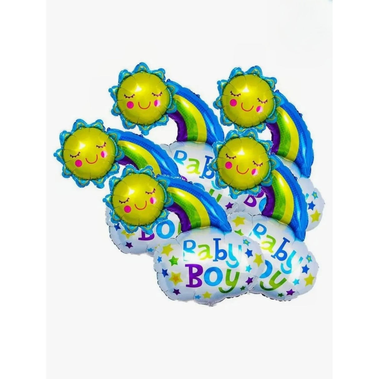 Balon din Folie Metalizata, Vivimall, Figurina Soare si Nor, Tema Botez, 60x53 cm, Ambalaj Individual, Pai Inclus, Umflare cu Aer sau Heliu, Albastru - vivimall.ro