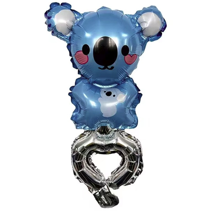 Balon folie metalizată model Koala tip brățară, culoare albastră, cu pai inclus, vedere frontală